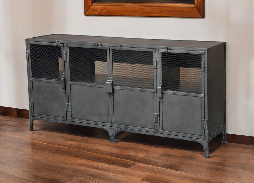 Dark Gray Metal Enclosed Storage TV Stand By Homeroots | TV Stands | Modishstore - 2