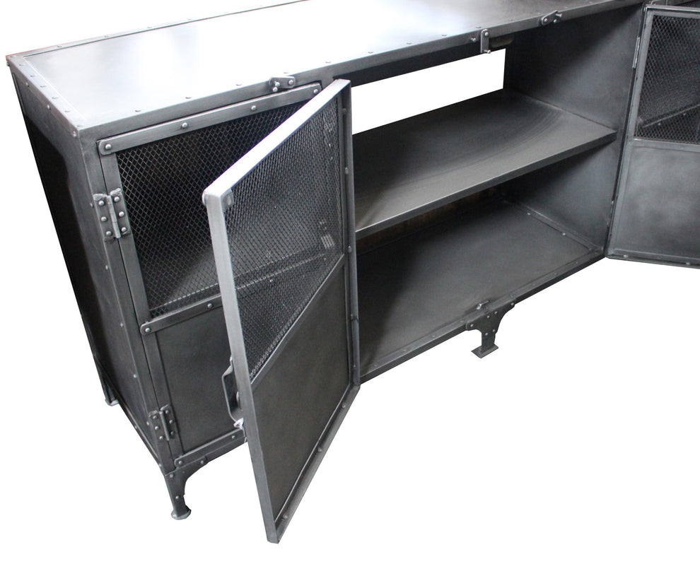 Dark Gray Metal Enclosed Storage TV Stand By Homeroots | TV Stands | Modishstore - 4