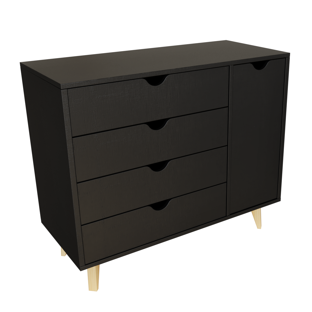 Black Solid Wood Four Drawer Combo Dresser By Homeroots | Dressers | Modishstore - 2
