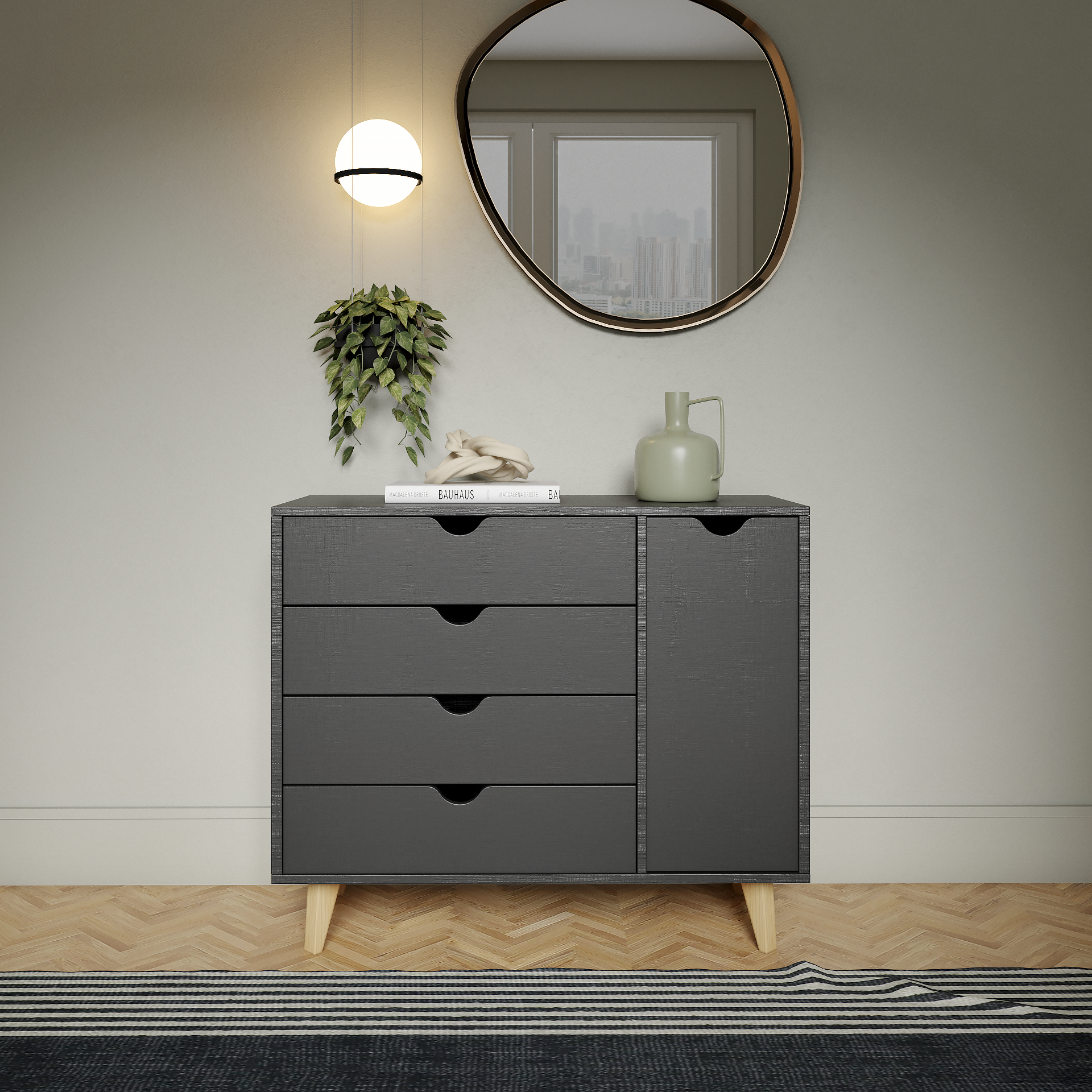 Black Solid Wood Four Drawer Combo Dresser By Homeroots | Dressers | Modishstore - 1