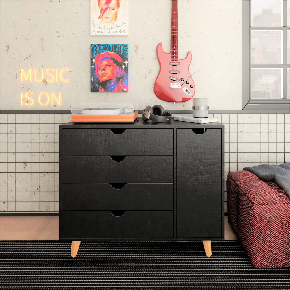 Black Solid Wood Four Drawer Combo Dresser By Homeroots | Dressers | Modishstore - 5