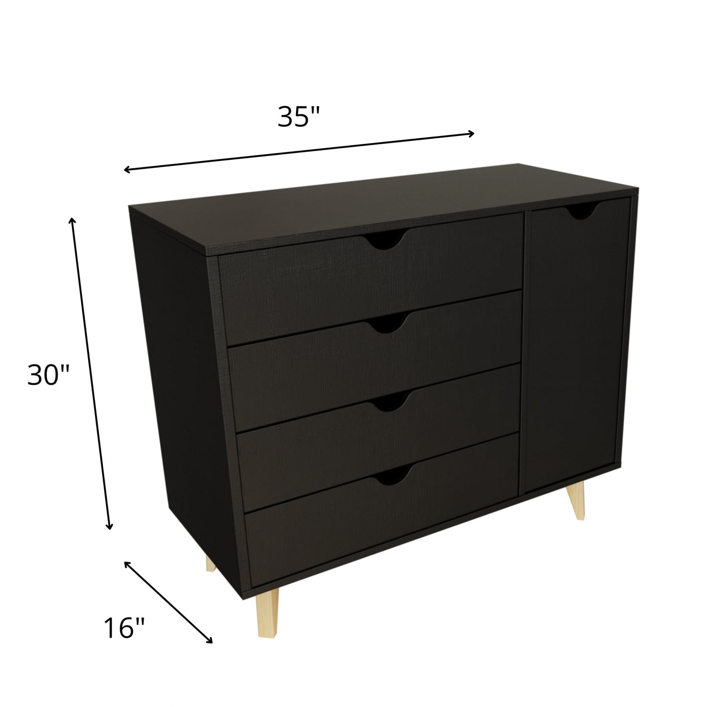 Black Solid Wood Four Drawer Combo Dresser By Homeroots | Dressers | Modishstore - 7