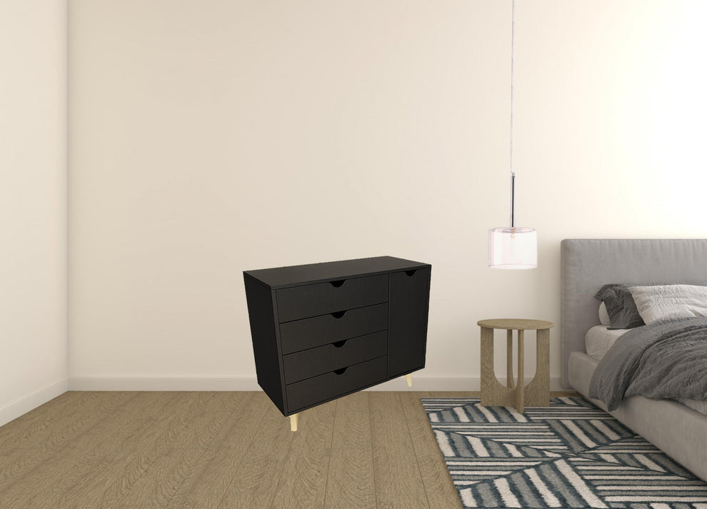 Black Solid Wood Four Drawer Combo Dresser By Homeroots | Dressers | Modishstore - 4