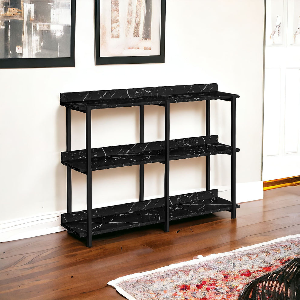 Black End Table With Three Shelves By Homeroots | End Tables | Modishstore - 2