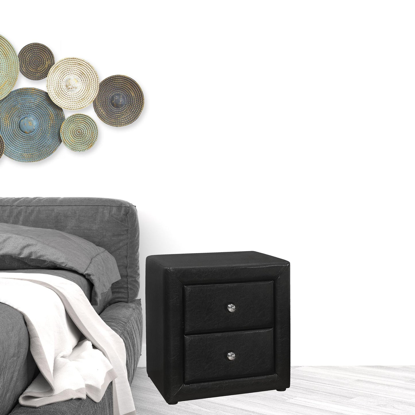 Black Faux Leather Two Drawer Nightstand By Homeroots | Nightstands | Modishstore - 2