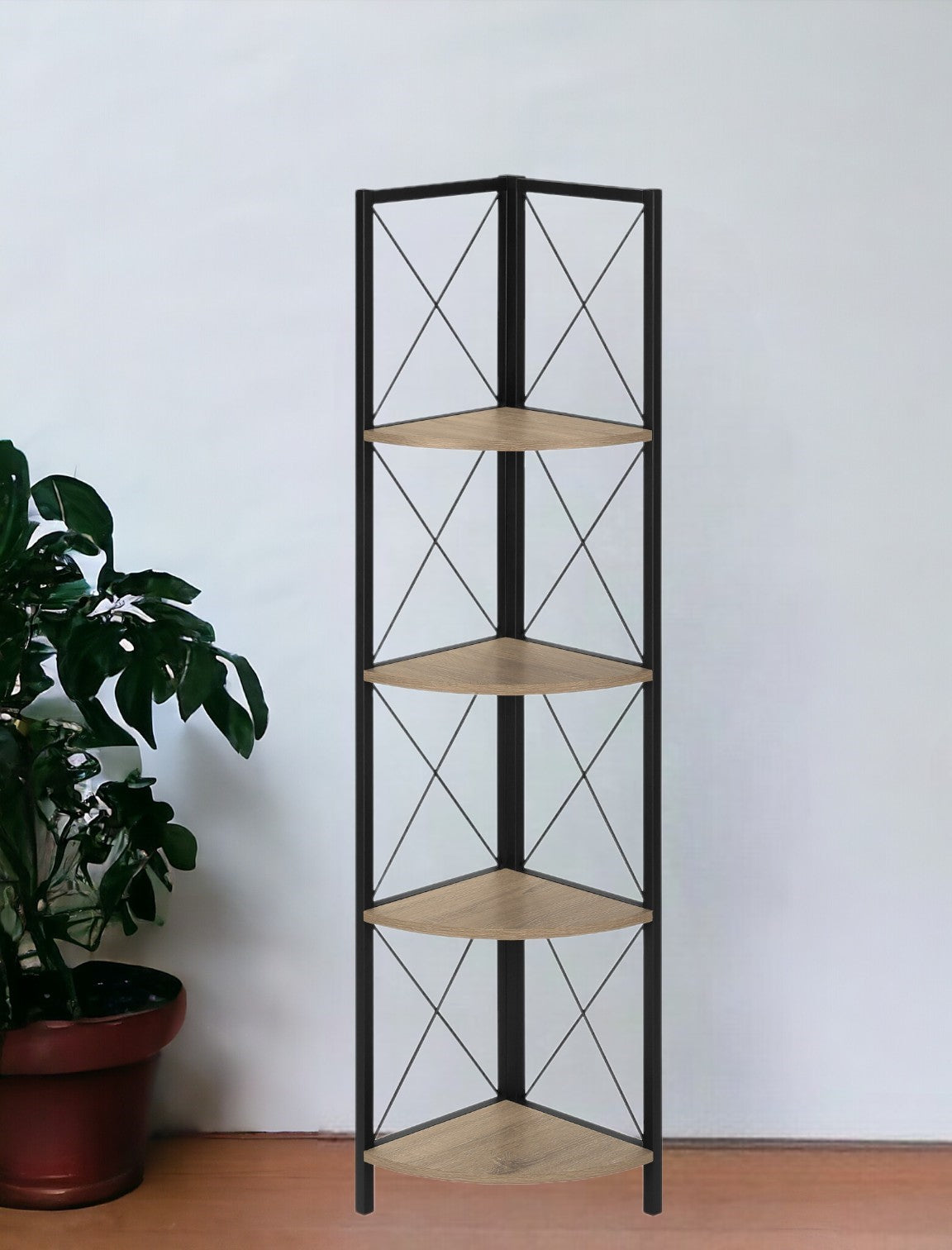 Taupe Metal Corner Bookcase By Homeroots | Bookcases | Modishstore - 2