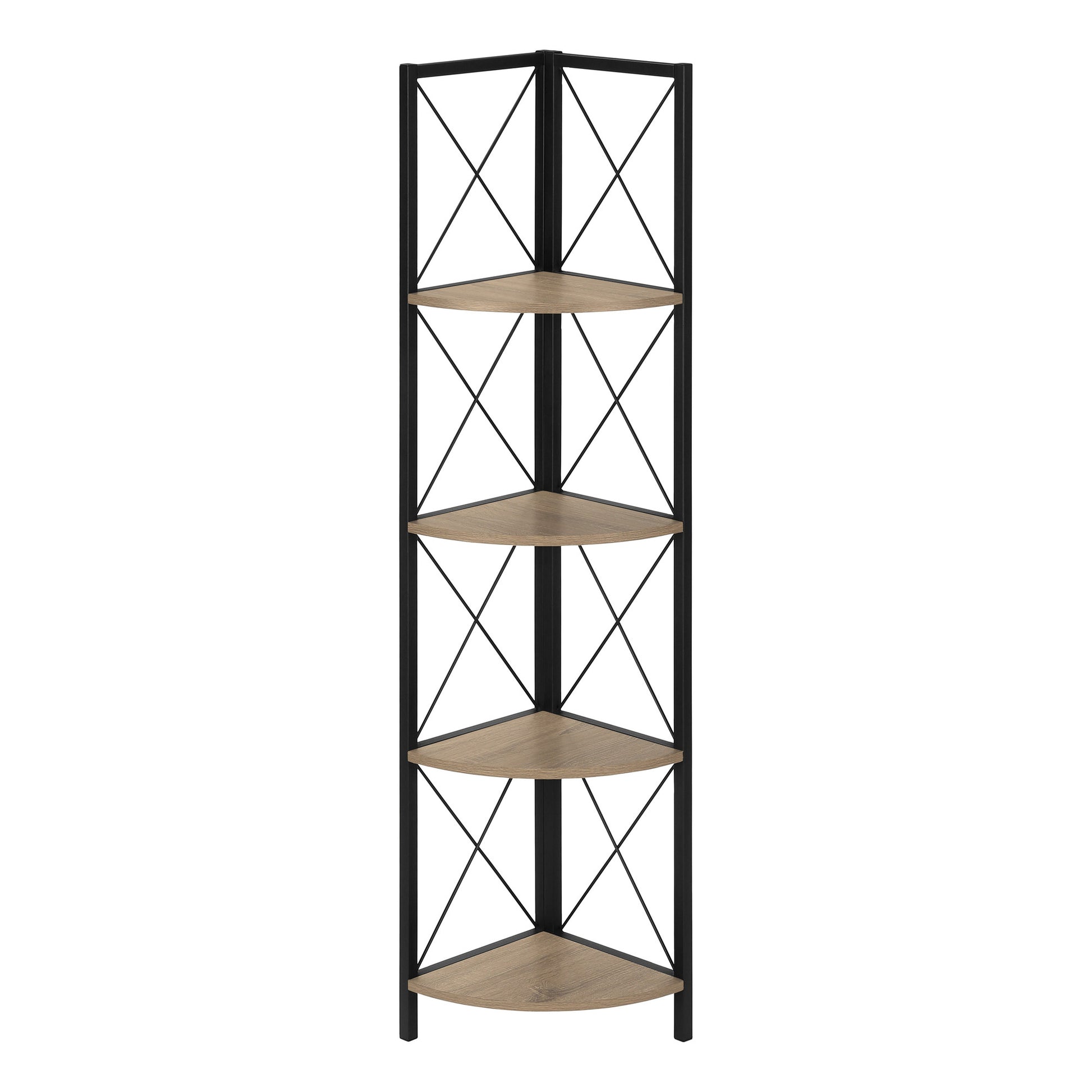 Taupe Metal Corner Bookcase By Homeroots | Bookcases | Modishstore - 1
