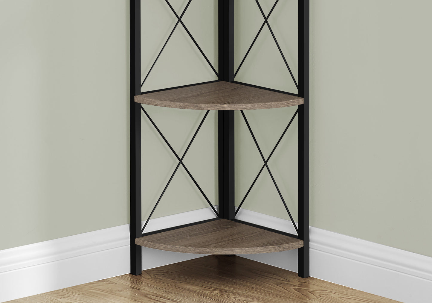 Taupe Metal Corner Bookcase By Homeroots | Bookcases | Modishstore - 7