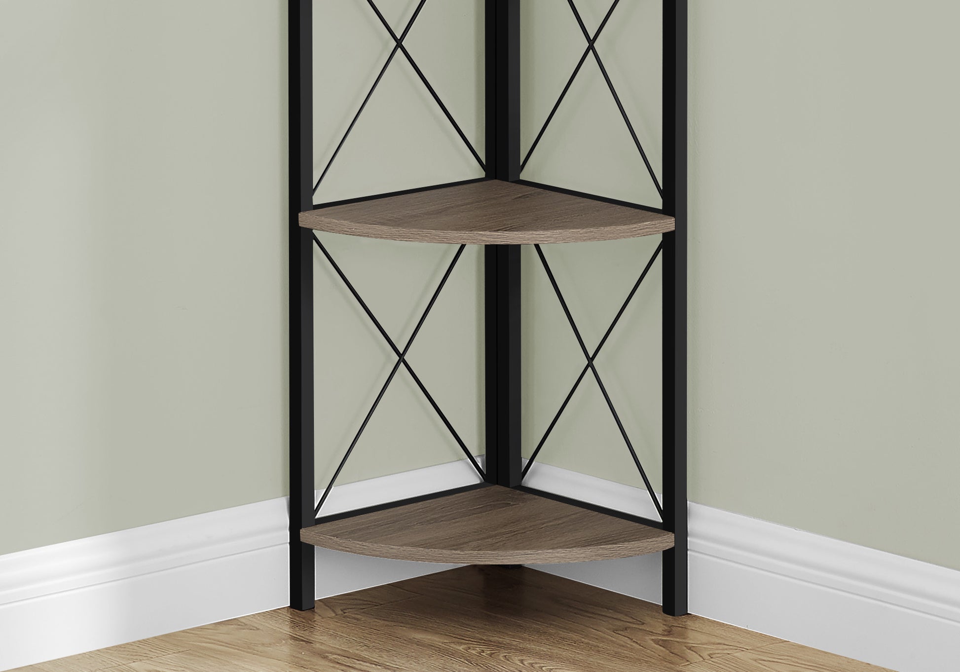 Taupe Metal Corner Bookcase By Homeroots | Bookcases | Modishstore - 7