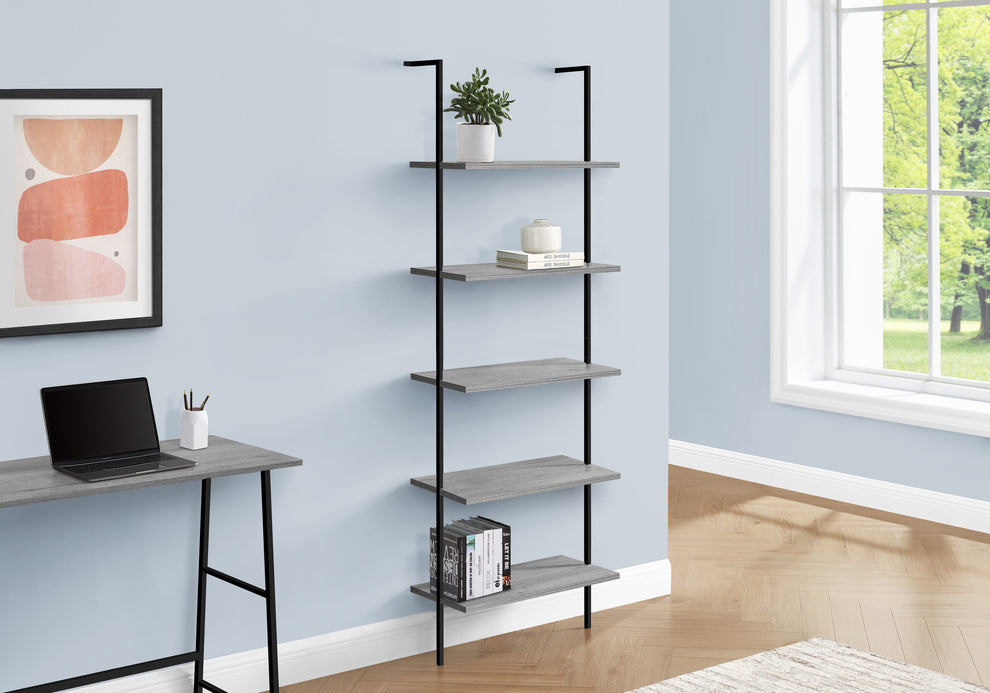 Gray Metal Five Tier Bookcase By Homeroots | Bookcases | Modishstore - 7