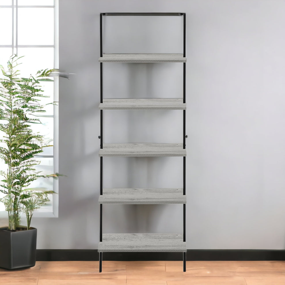 Gray Metal Five Tier Bookcase By Homeroots | Bookcases | Modishstore - 2