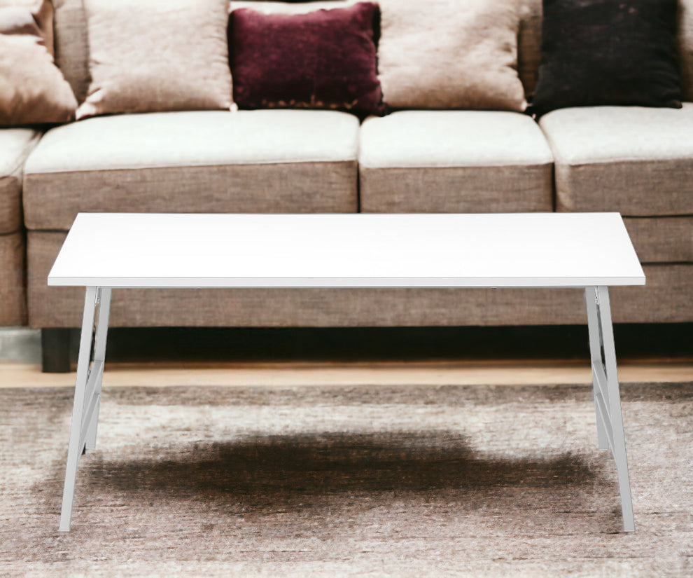 White And Silver Wood And Metal Coffee Table By Homeroots | Coffee Tables | Modishstore - 6