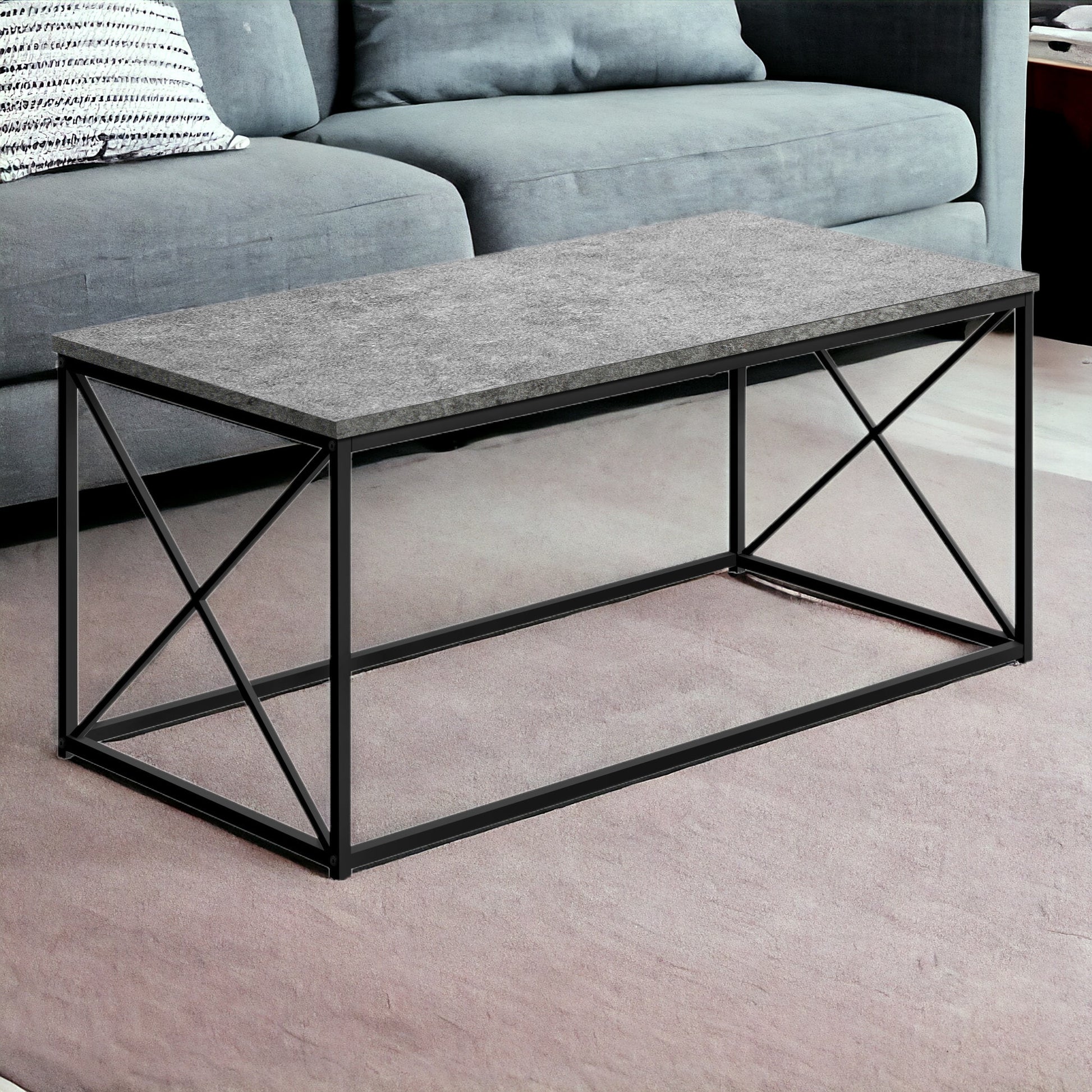 Gray And Black Wood And Metal Coffee Table By Homeroots | Coffee Tables | Modishstore - 1
