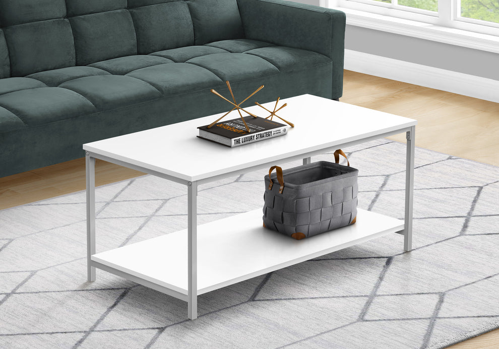 White And Silver Metal Coffee Table By Homeroots | Coffee Tables | Modishstore - 2