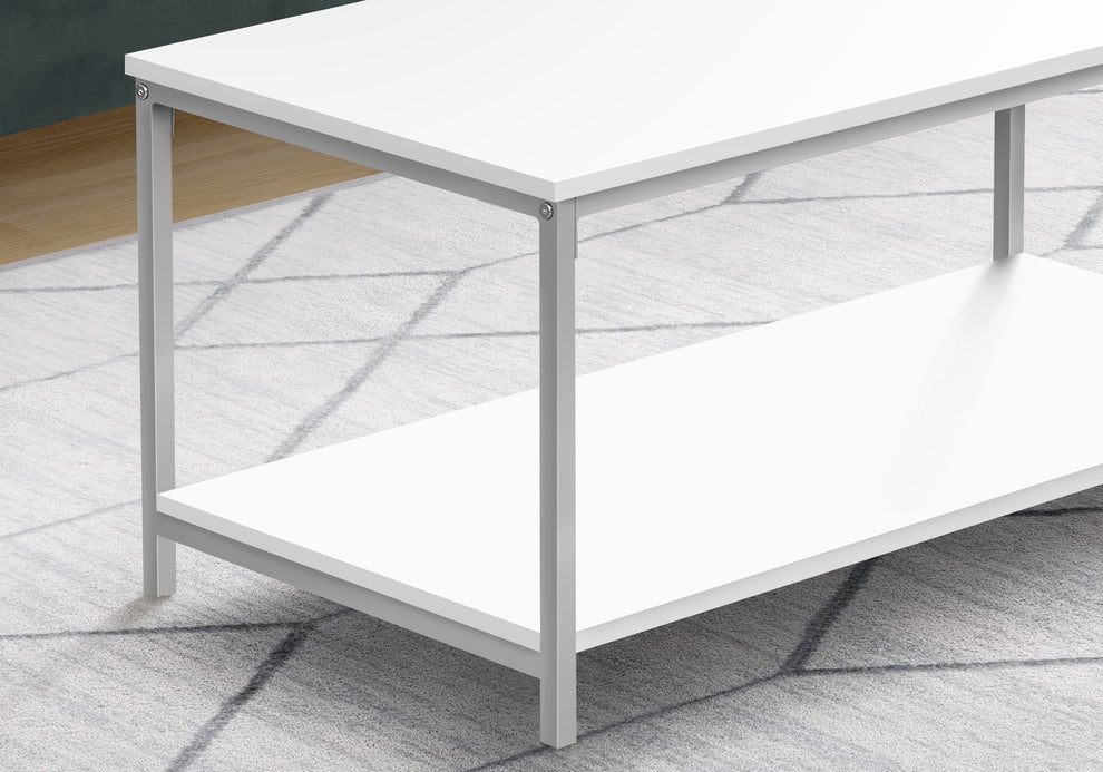 White And Silver Metal Coffee Table By Homeroots | Coffee Tables | Modishstore - 3