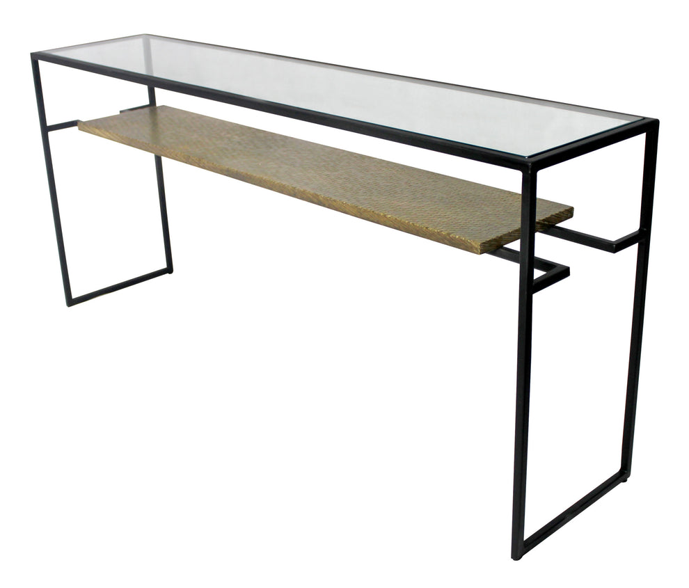Clear Black and Gold Glass Sled Console Table With Shelves By Homeroots | Console Tables | Modishstore - 2