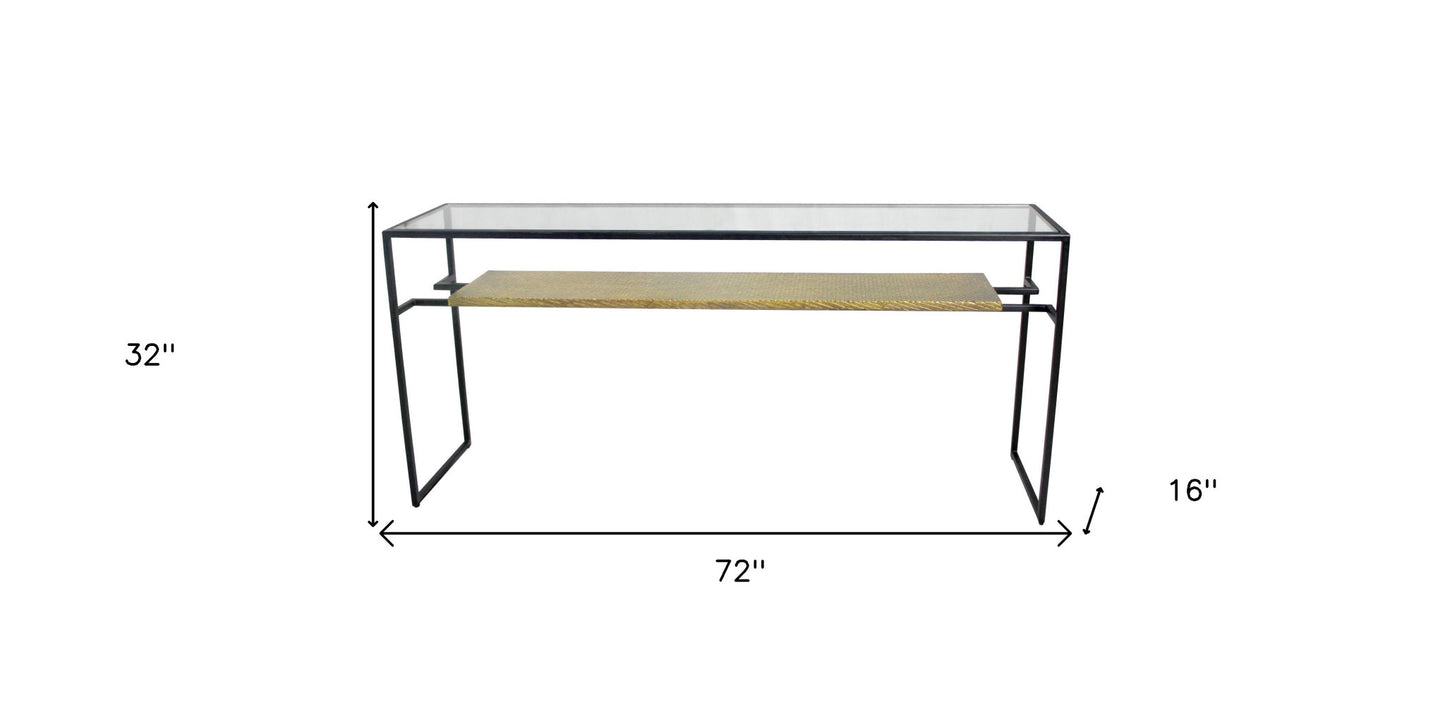 Clear Black and Gold Glass Sled Console Table With Shelves By Homeroots | Console Tables | Modishstore - 5
