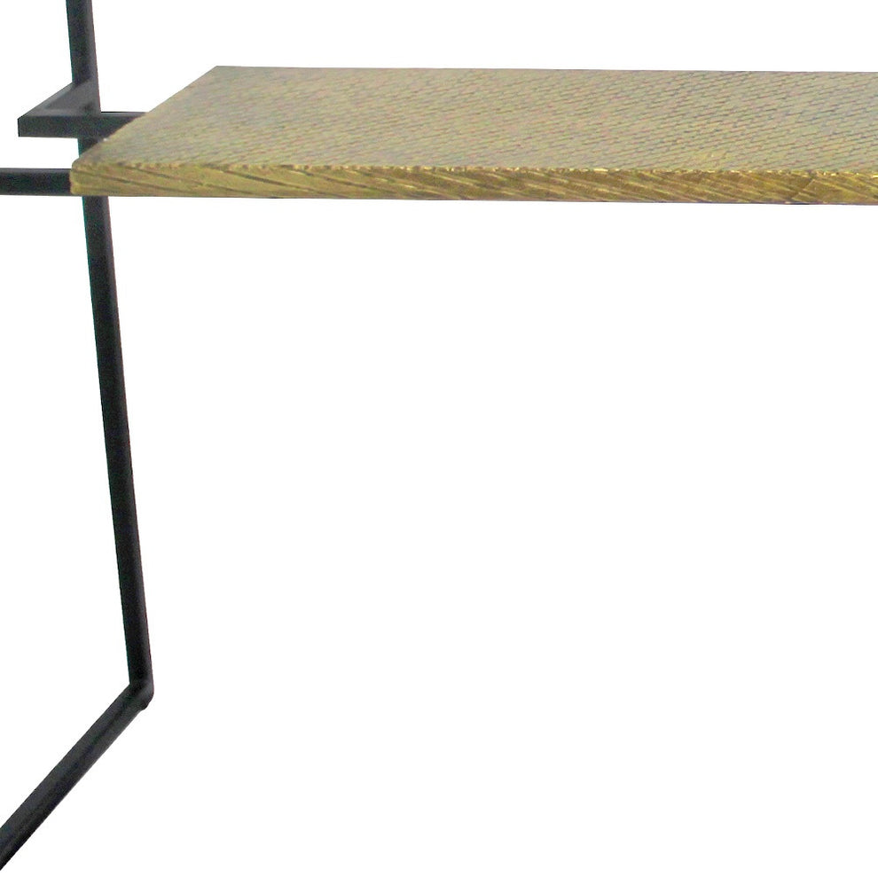 Clear Black and Gold Glass Sled Console Table With Shelves By Homeroots | Console Tables | Modishstore - 3