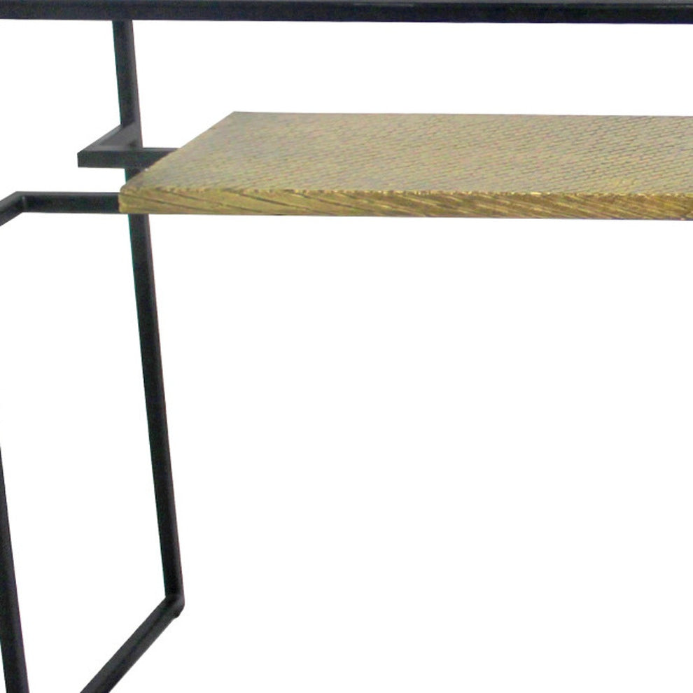Clear Black and Gold Glass Sled Console Table With Shelves By Homeroots | Console Tables | Modishstore - 4