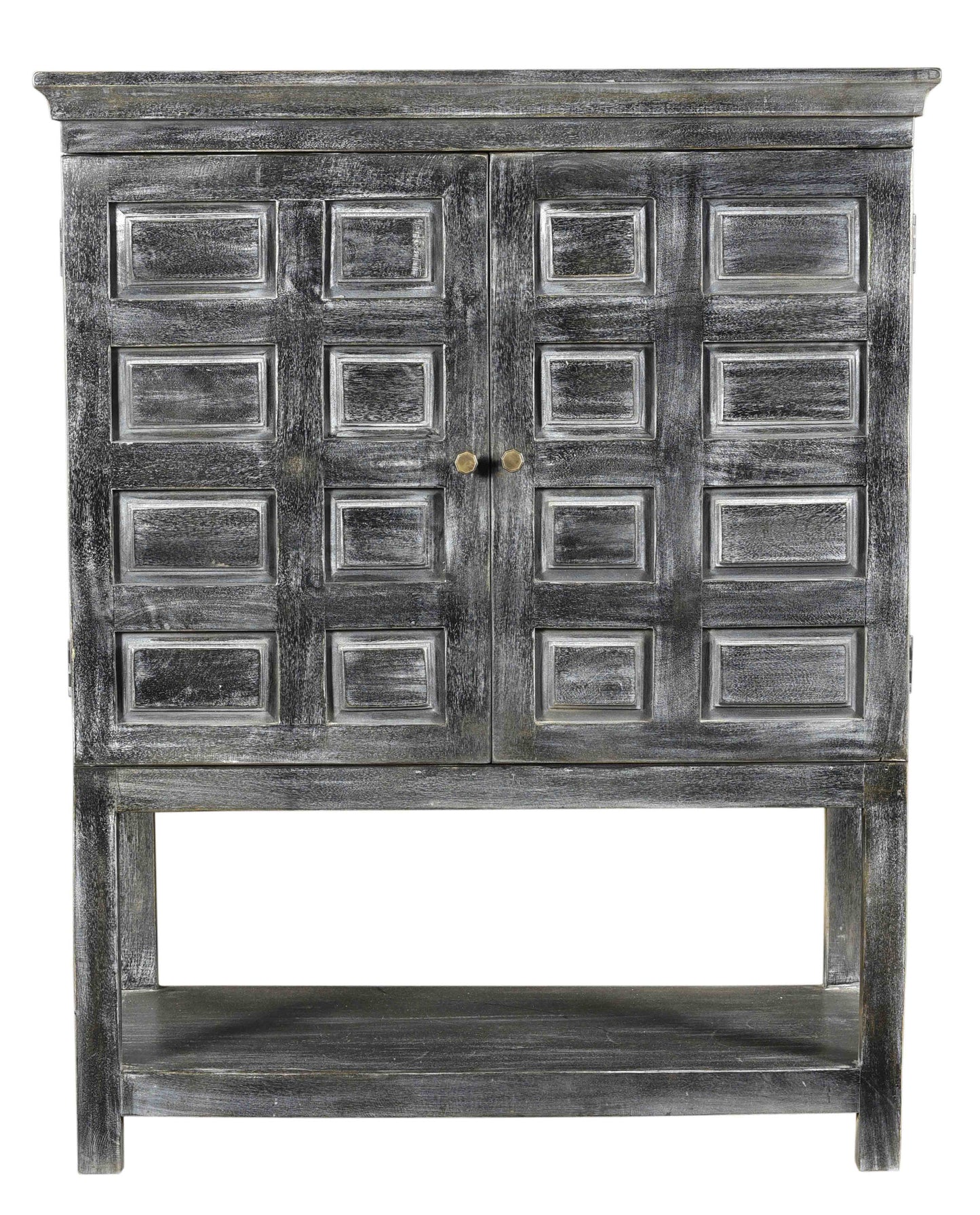 Distressed Wash Dark Gray Solid Wood Two Door Accent Cabinet By Homeroots | Cabinets | Modishstore - 1
