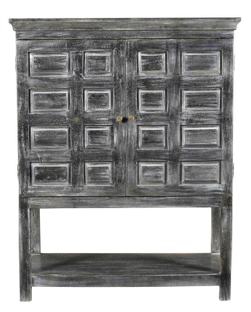 Distressed Wash Dark Gray Solid Wood Two Door Accent Cabinet By Homeroots | Cabinets | Modishstore - 1
