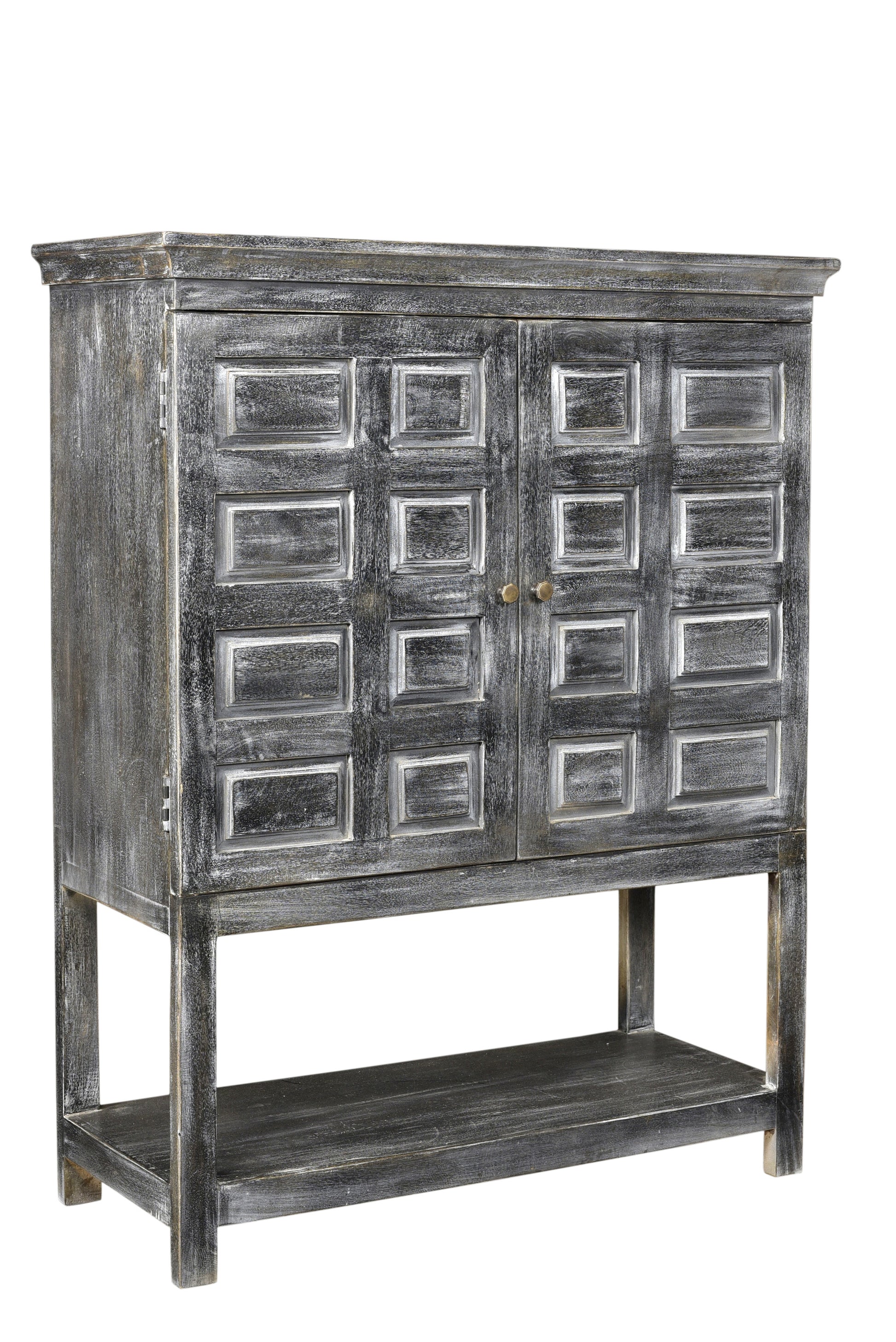 Distressed Wash Dark Gray Solid Wood Two Door Accent Cabinet By Homeroots | Cabinets | Modishstore - 6