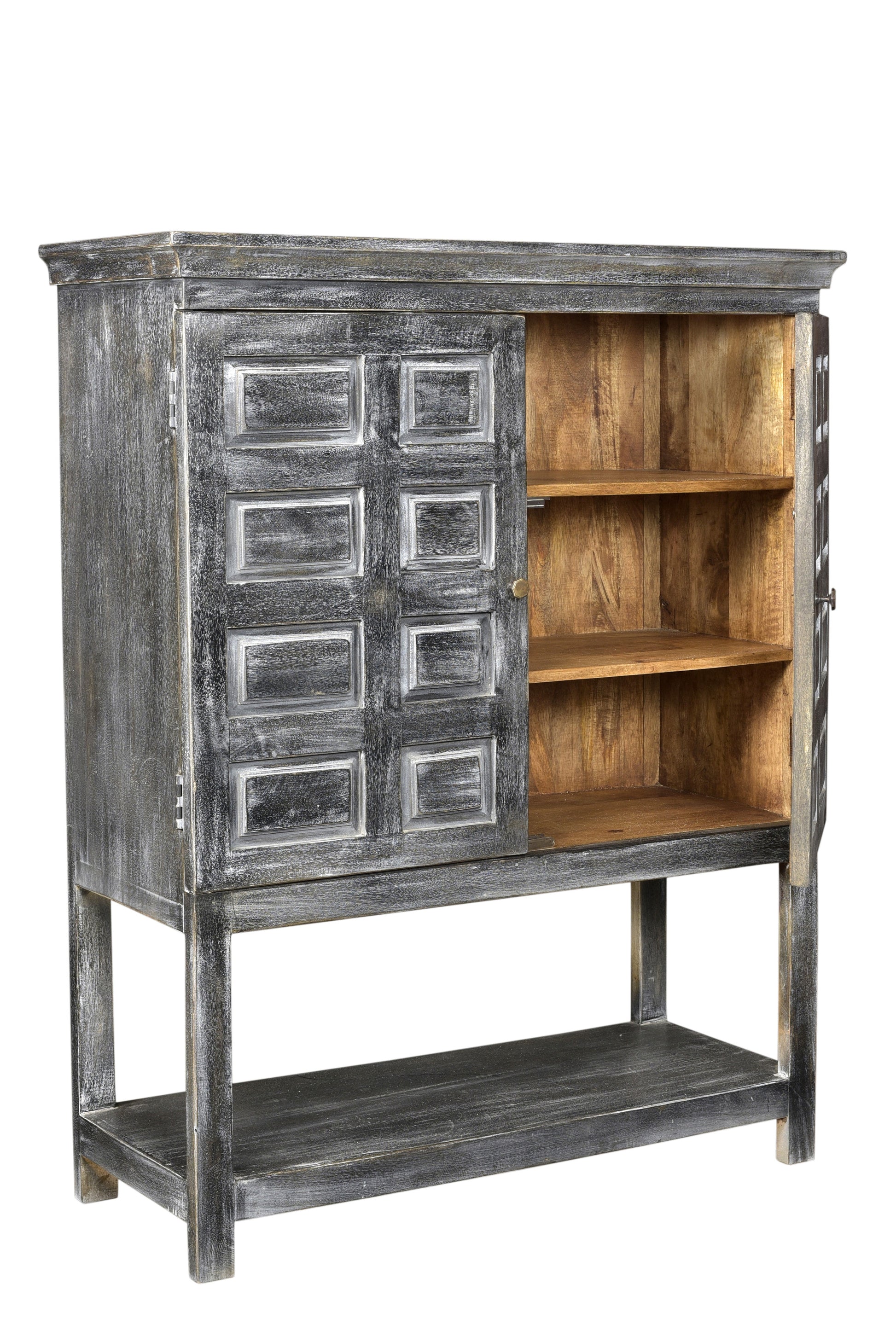 Distressed Wash Dark Gray Solid Wood Two Door Accent Cabinet By Homeroots | Cabinets | Modishstore - 2