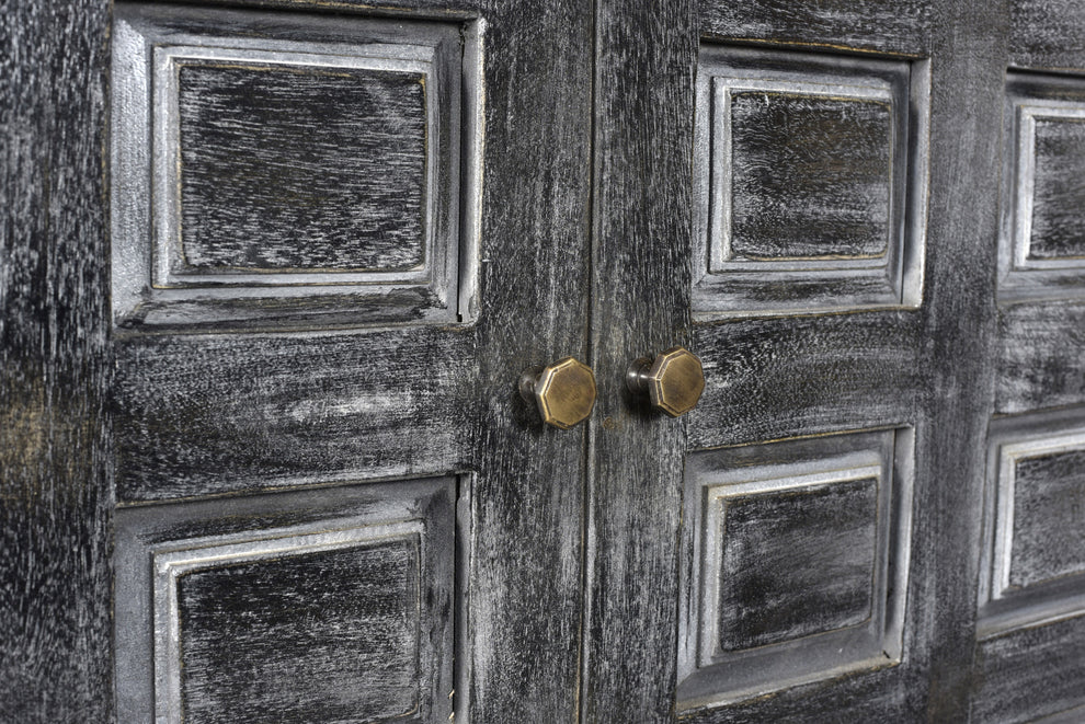 Distressed Wash Dark Gray Solid Wood Two Door Accent Cabinet By Homeroots | Cabinets | Modishstore - 5