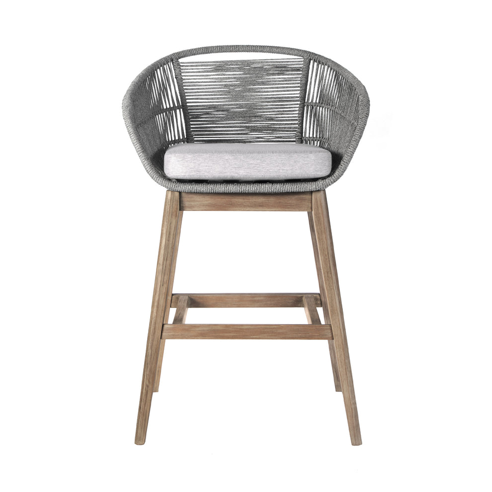 Gray Solid Wood Low back Outdoor Bar Height chair with Footrest By Homeroots | Outdoor Chairs | Modishstore - 2