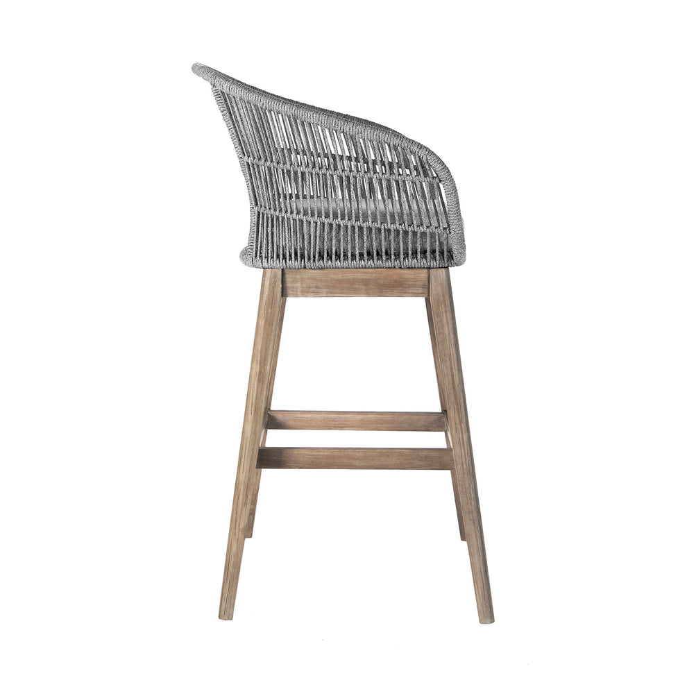 Gray Solid Wood Low back Outdoor Bar Height chair with Footrest By Homeroots | Outdoor Chairs | Modishstore - 3