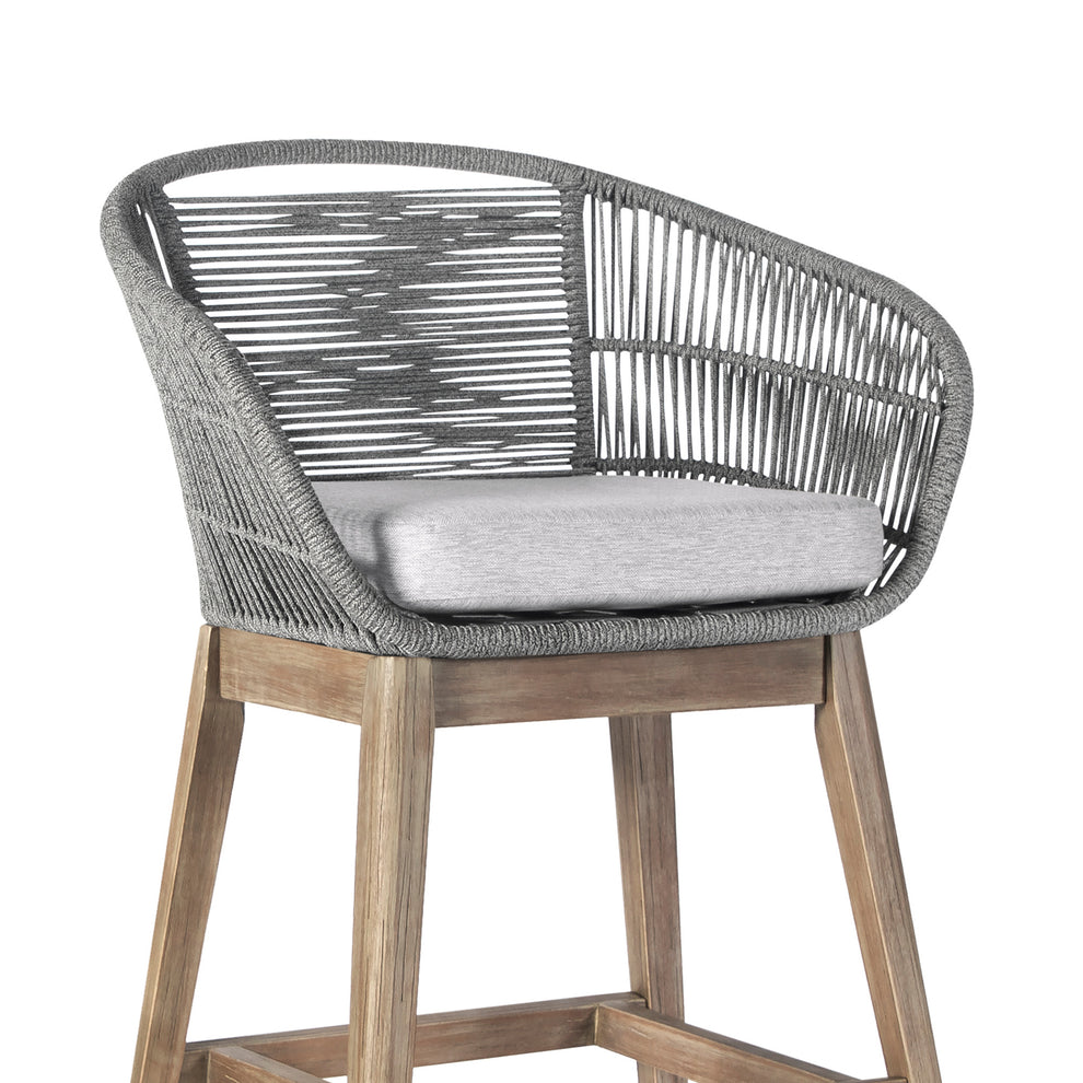 Gray Solid Wood Low back Outdoor Bar Height chair with Footrest By Homeroots | Outdoor Chairs | Modishstore - 7