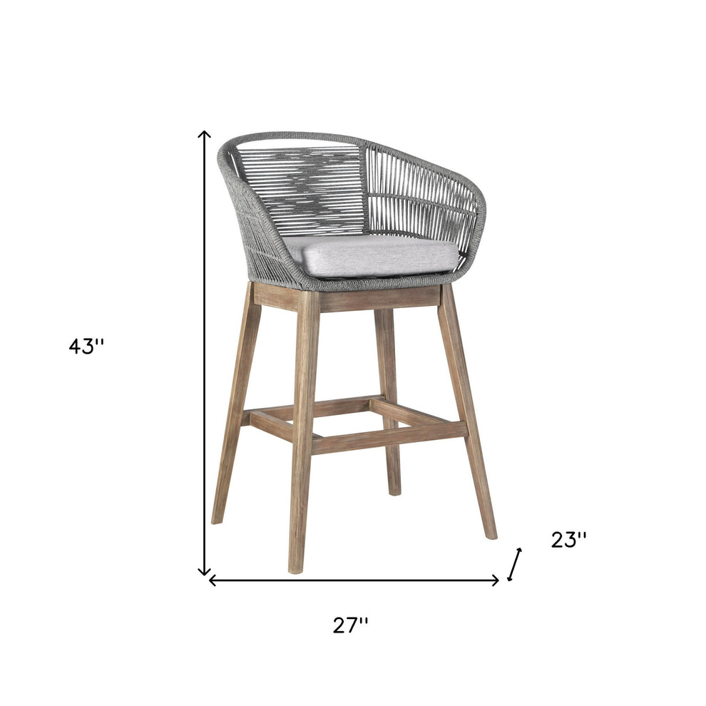 Gray Solid Wood Low back Outdoor Bar Height chair with Footrest By Homeroots | Outdoor Chairs | Modishstore - 6