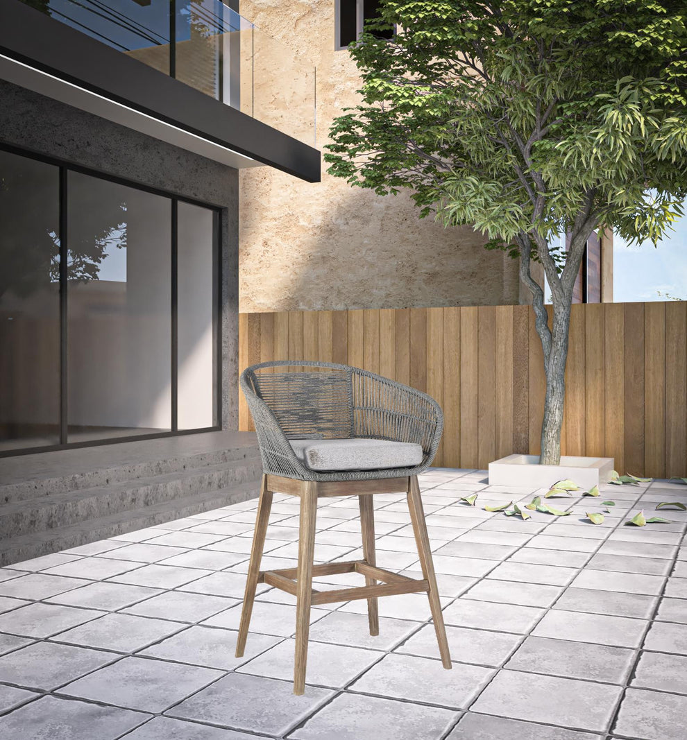 Gray Solid Wood Low back Outdoor Bar Height chair with Footrest By Homeroots | Outdoor Chairs | Modishstore - 5