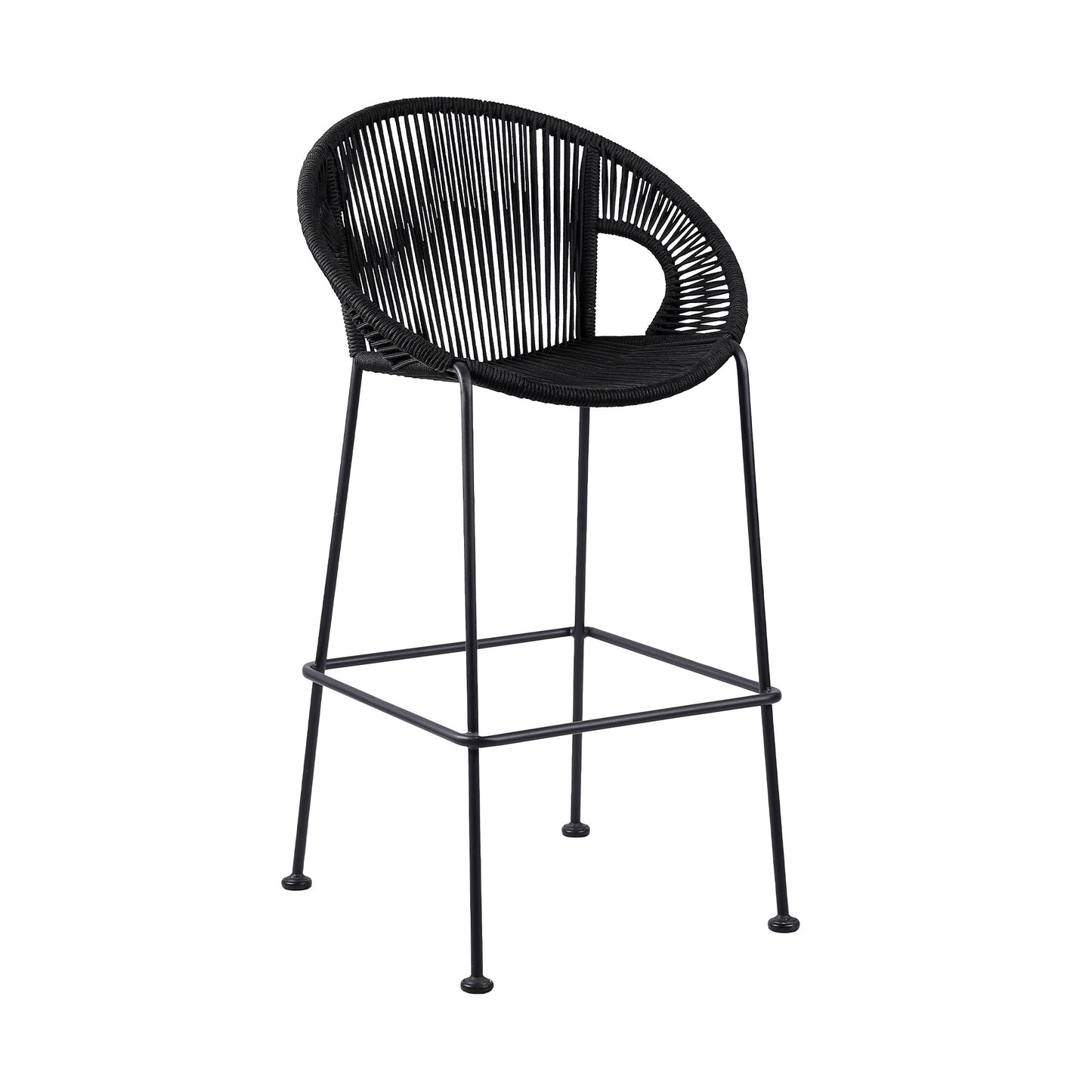Black Metal Low back Outdoor Counter Height Bar chair with Footrest By Homeroots | Outdoor Chairs | Modishstore - 1