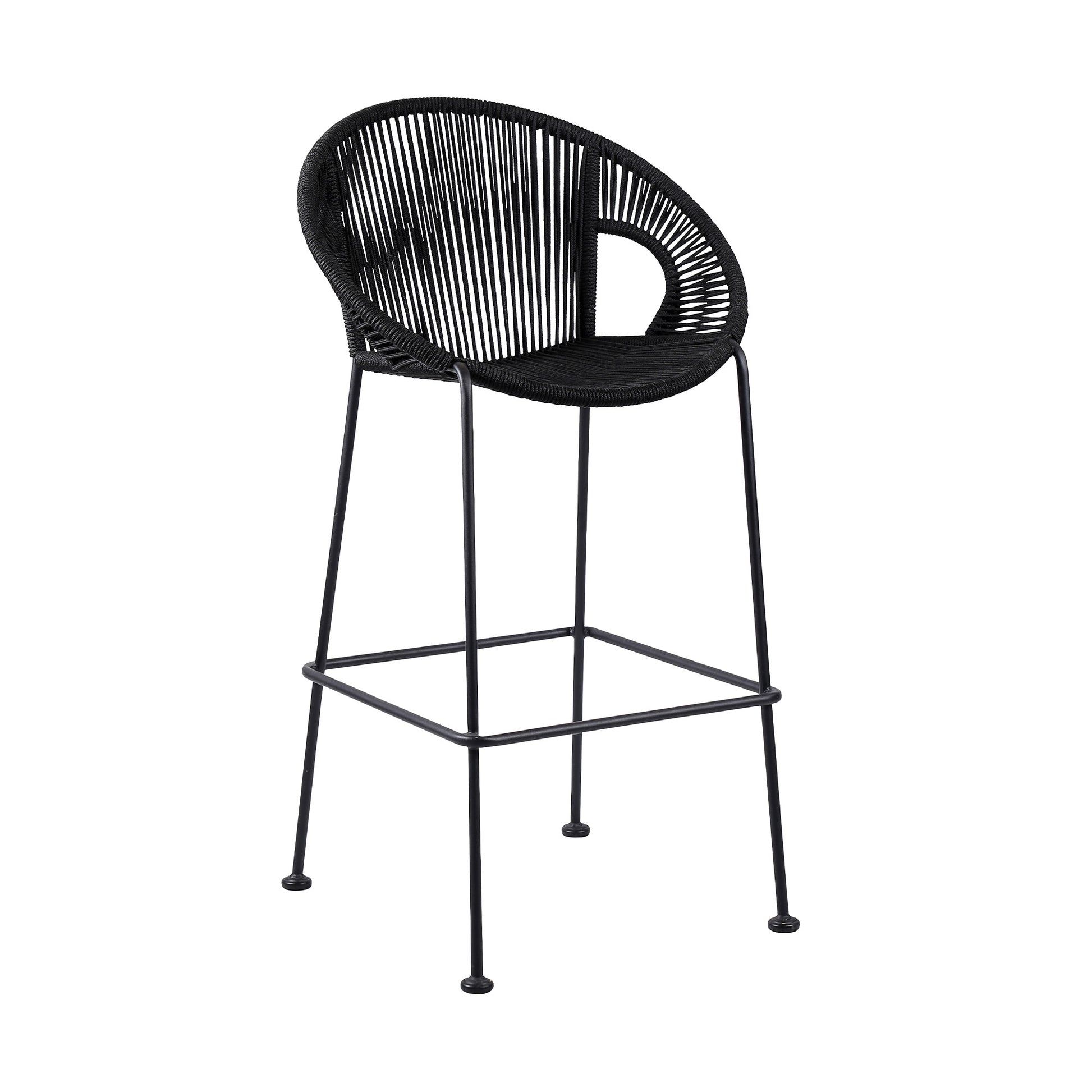 Black Metal Low back Outdoor Counter Height Bar chair with Footrest By Homeroots | Outdoor Chairs | Modishstore - 1