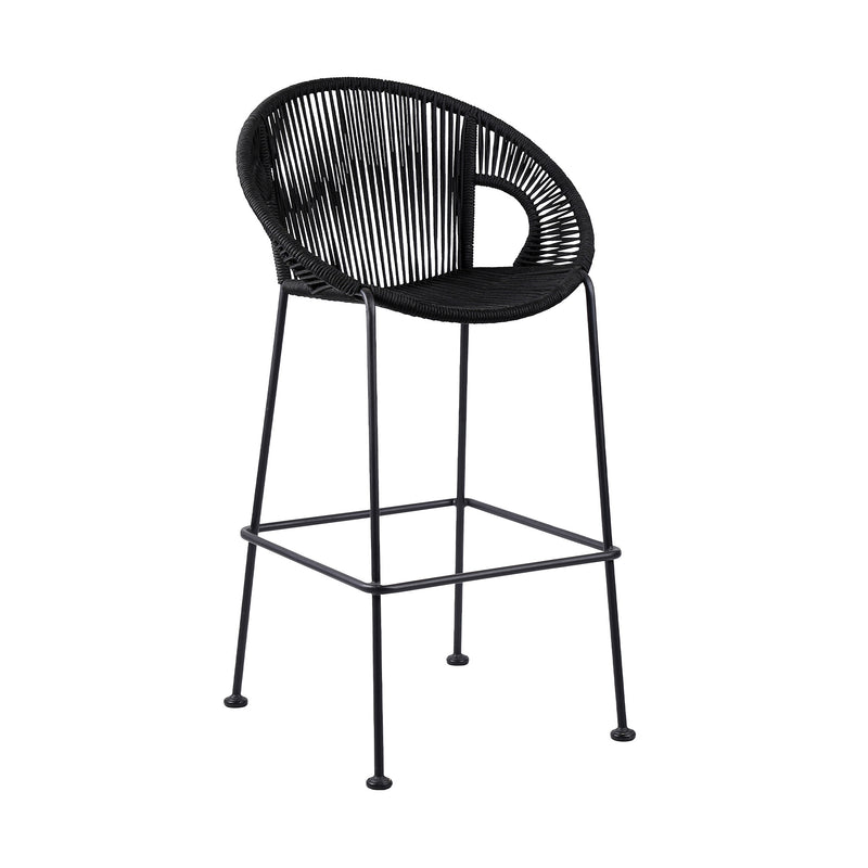 Black Metal Low back Outdoor Counter Height Bar chair with Footrest By Homeroots | Outdoor Chairs | Modishstore - 1