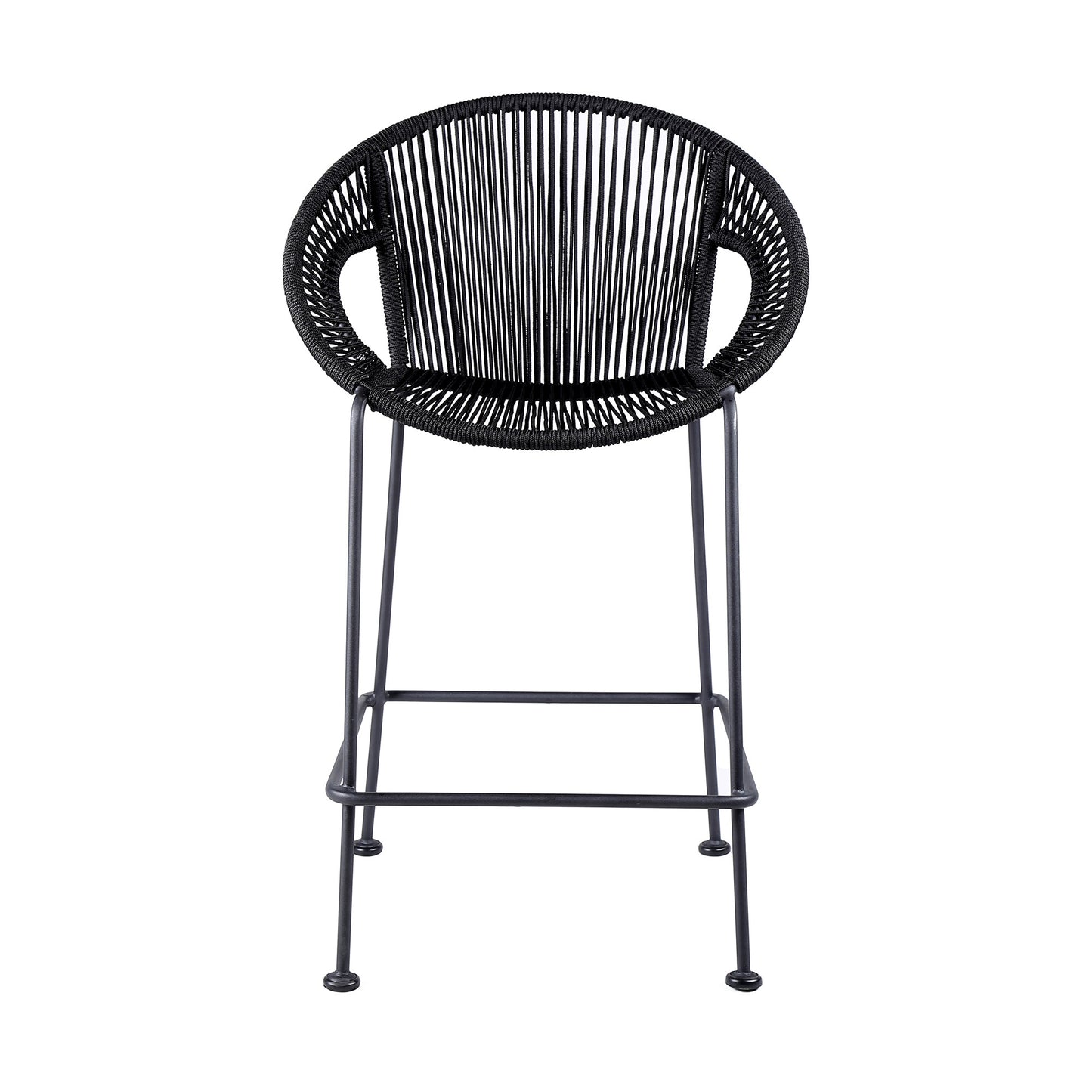 Black Metal Low back Outdoor Counter Height Bar chair with Footrest By Homeroots | Outdoor Chairs | Modishstore - 2