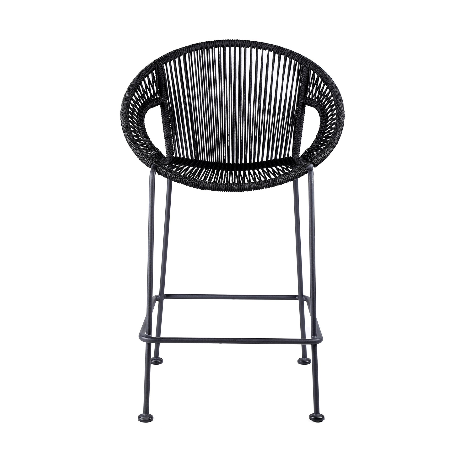 Black Metal Low back Outdoor Counter Height Bar chair with Footrest By Homeroots | Outdoor Chairs | Modishstore - 2