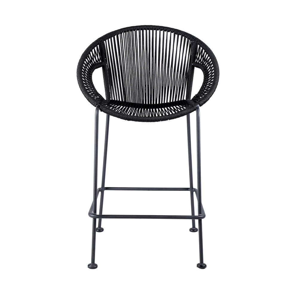 Black Metal Low back Outdoor Counter Height Bar chair with Footrest By Homeroots | Outdoor Chairs | Modishstore - 2