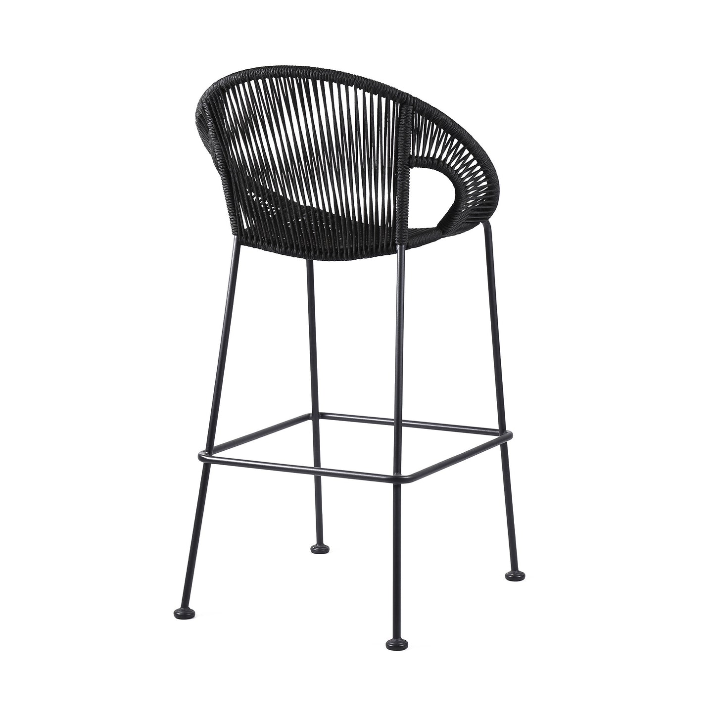 Black Metal Low back Outdoor Counter Height Bar chair with Footrest By Homeroots | Outdoor Chairs | Modishstore - 3