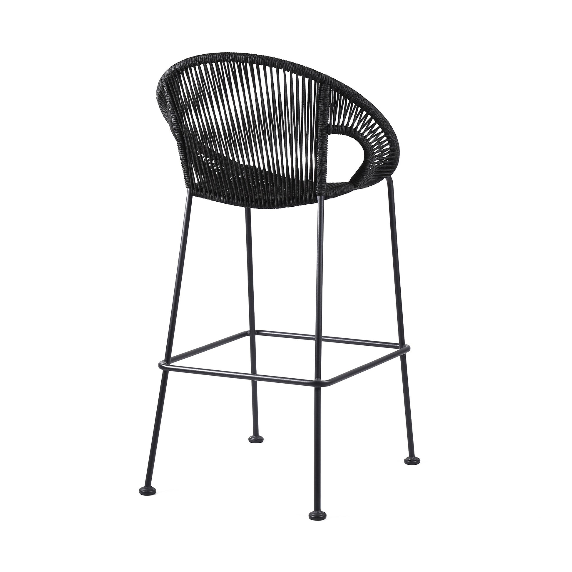 Black Metal Low back Outdoor Counter Height Bar chair with Footrest By Homeroots | Outdoor Chairs | Modishstore - 3