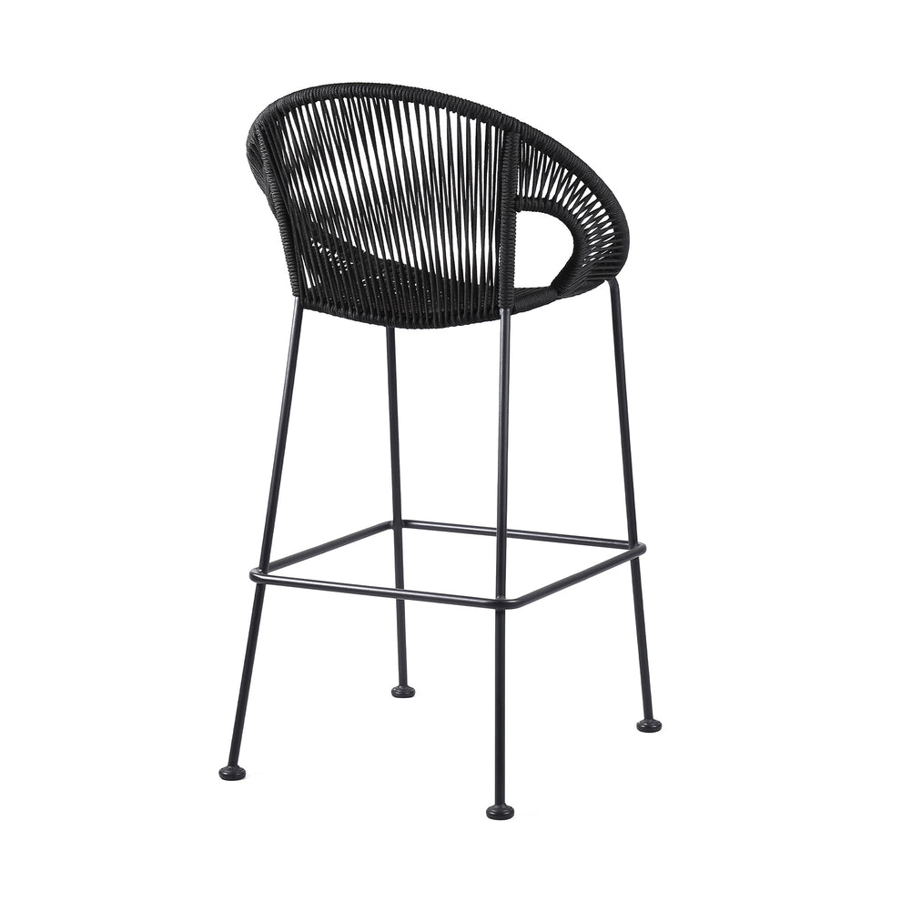 Black Metal Low back Outdoor Counter Height Bar chair with Footrest By Homeroots | Outdoor Chairs | Modishstore - 3