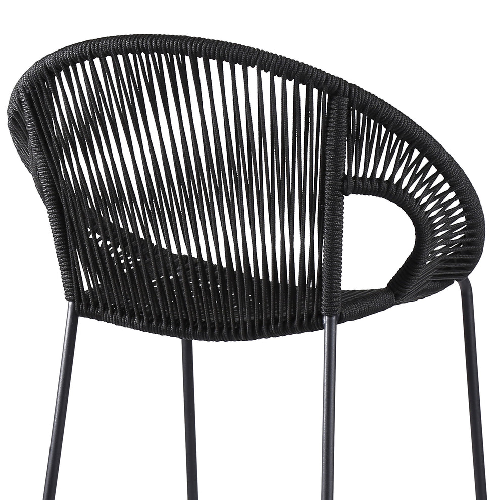 Black Metal Low back Outdoor Counter Height Bar chair with Footrest By Homeroots | Outdoor Chairs | Modishstore - 7