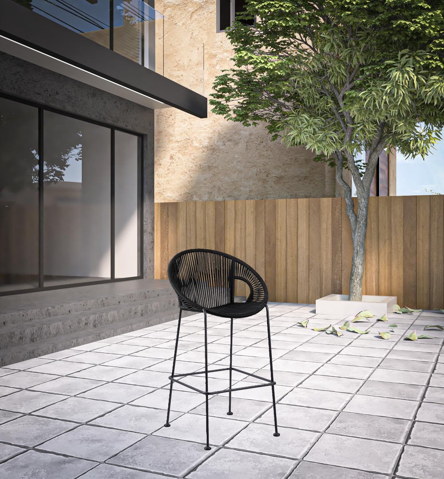 Black Metal Low back Outdoor Counter Height Bar chair with Footrest By Homeroots | Outdoor Chairs | Modishstore - 4
