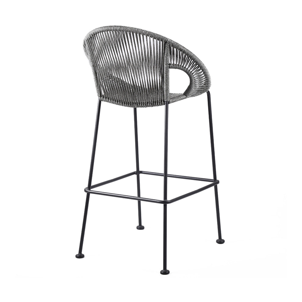 Light Gray Metal Low back Outdoor Counter Height Bar chair with Footrest By Homeroots | Outdoor Chairs | Modishstore - 3