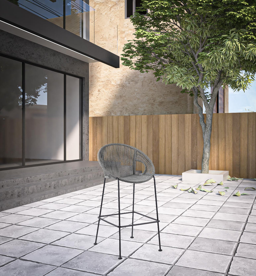 Light Gray Metal Low back Outdoor Counter Height Bar chair with Footrest By Homeroots | Outdoor Chairs | Modishstore - 4