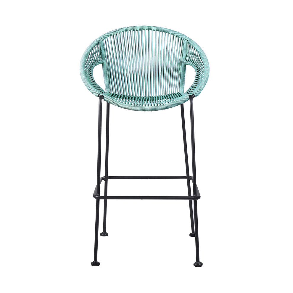 Green Metal Low back Outdoor Counter Height Bar chair with Footrest By Homeroots | Outdoor Chairs | Modishstore - 2