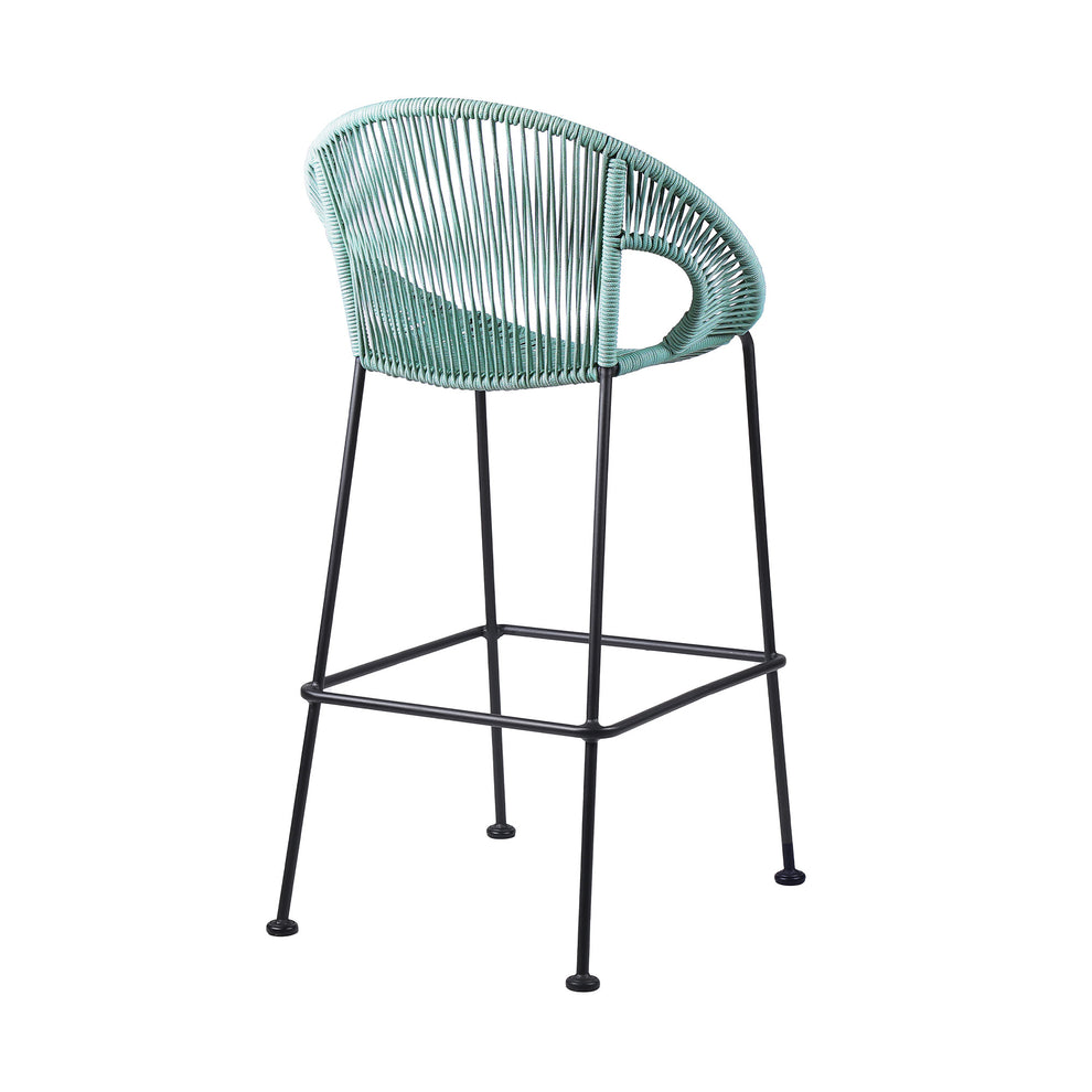 Green Metal Low back Outdoor Counter Height Bar chair with Footrest By Homeroots | Outdoor Chairs | Modishstore - 3
