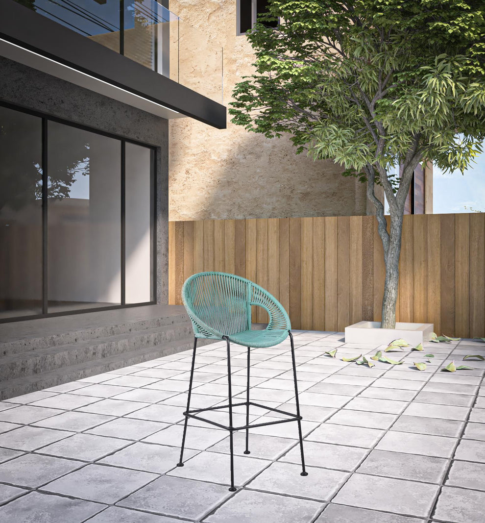 Green Metal Low back Outdoor Counter Height Bar chair with Footrest By Homeroots | Outdoor Chairs | Modishstore - 4