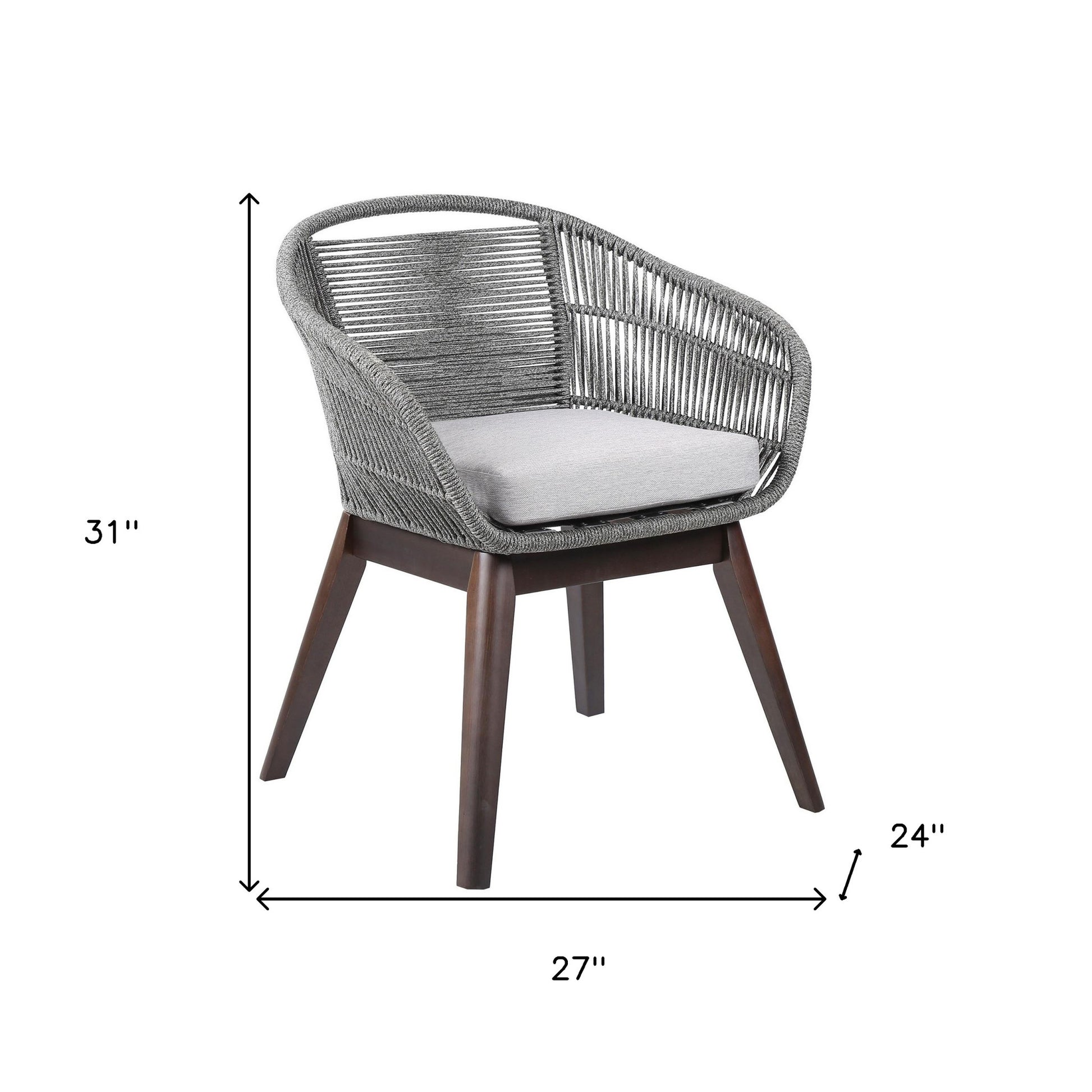 Gray Solid Wood Outdoor Dining Chair with Gray Cushion By Homeroots | Outdoor Chairs | Modishstore - 6
